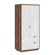 Armoire 2 portes 2 tiroirs Sven Blanc et Bois