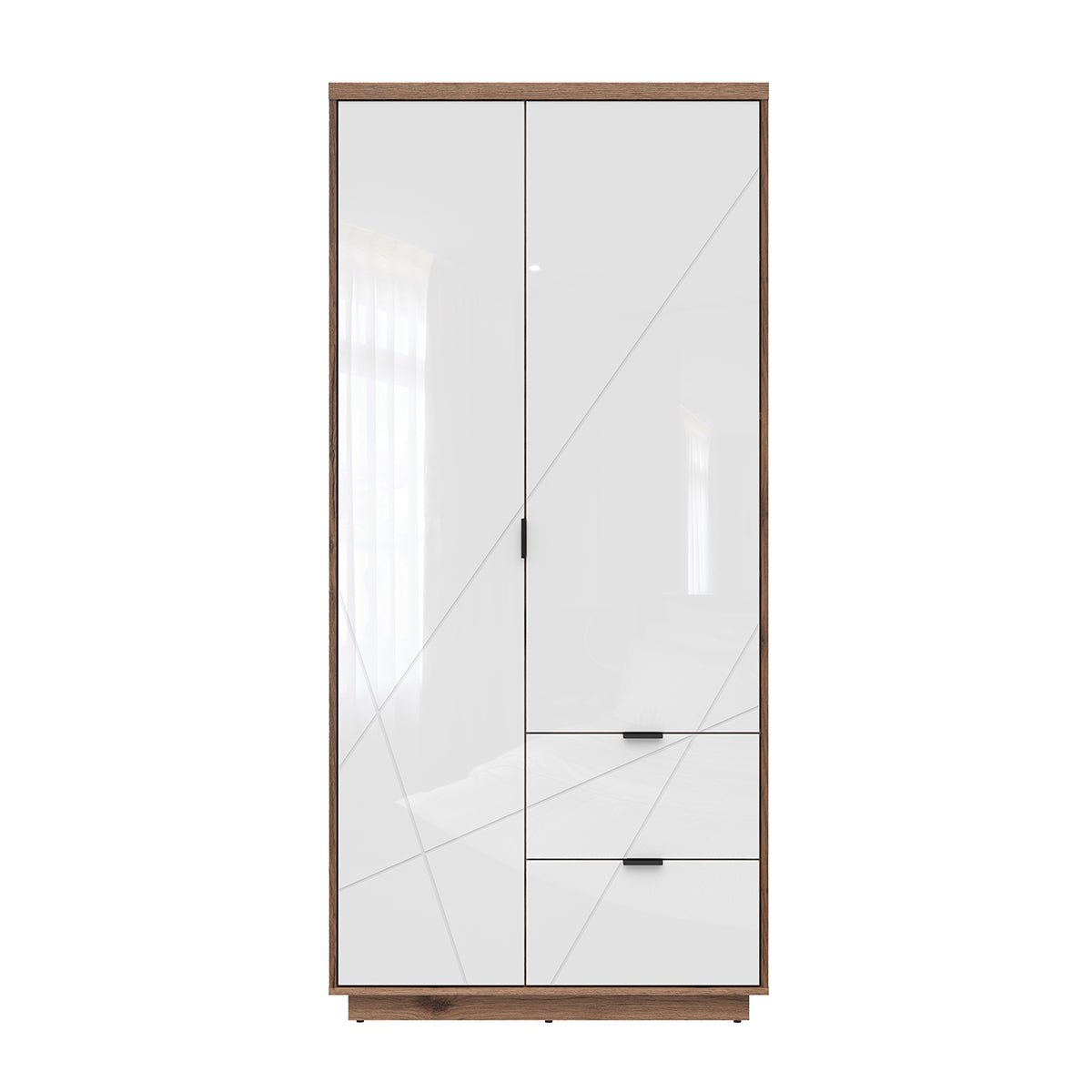 Armoire 2 portes 2 tiroirs Sven Blanc et Bois - vue 2