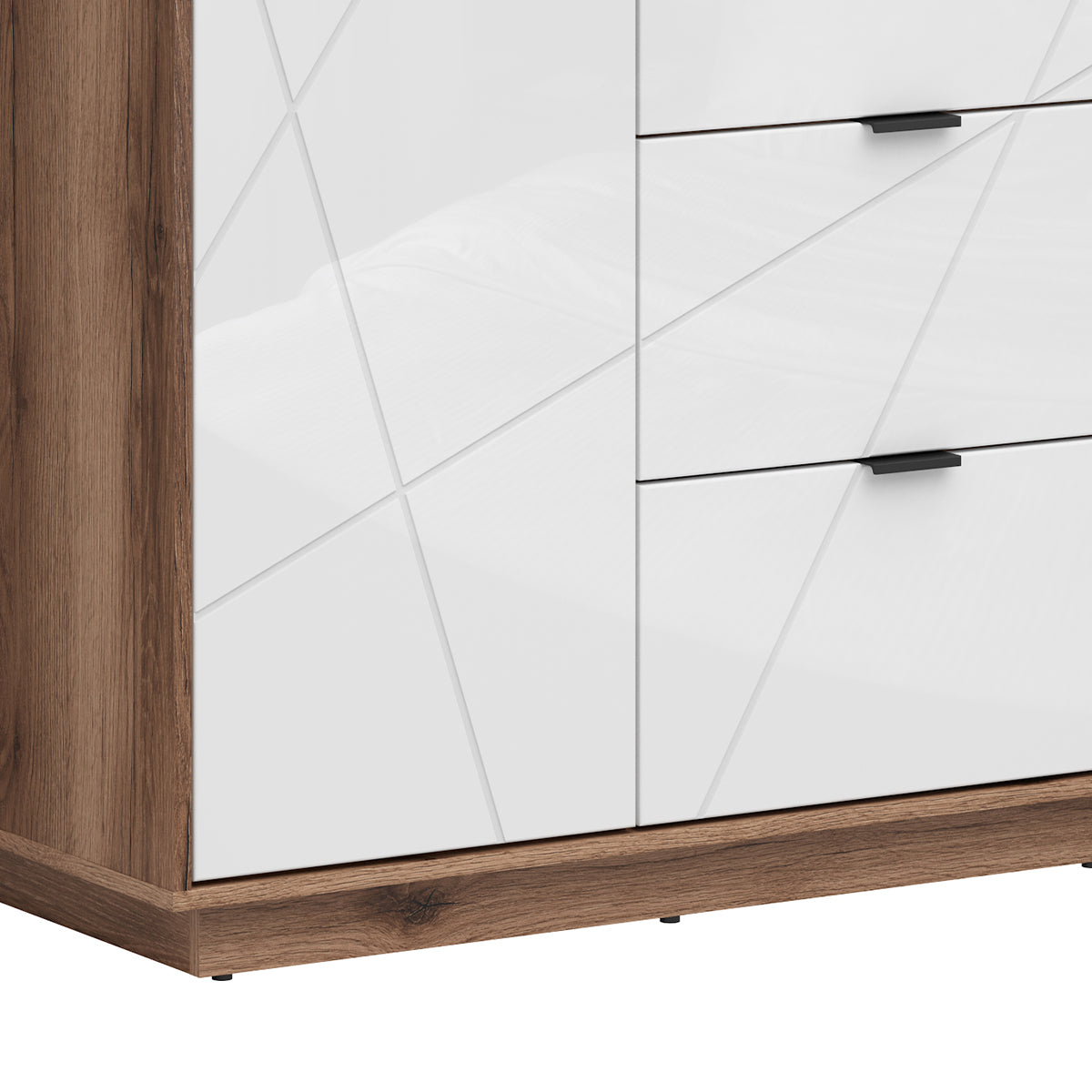 Armoire 2 portes 2 tiroirs Sven Blanc et Bois - vue 5