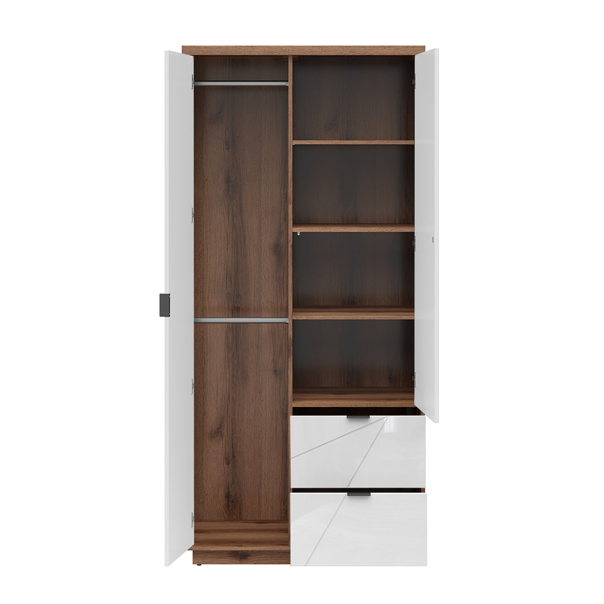 Armoire 2 portes 2 tiroirs Sven Blanc et Bois - vue 3
