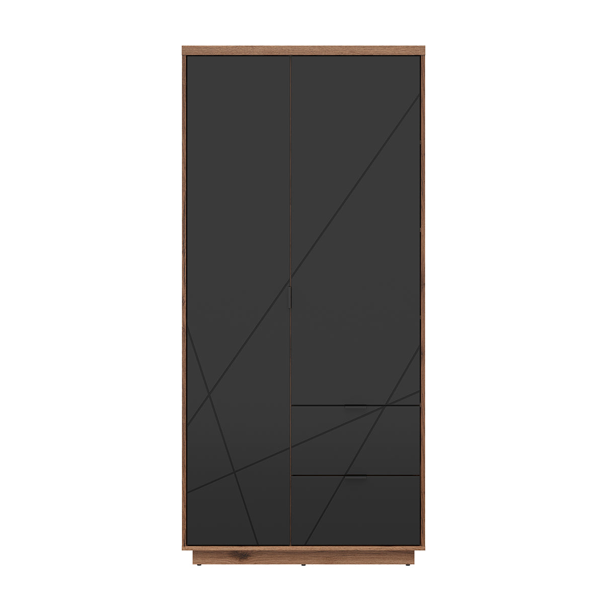 Armoire 2 portes 2 tiroirs Sven Noir et Bois - vue 2
