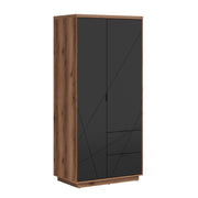 Armoire 2 portes 2 tiroirs Sven Noir et Bois