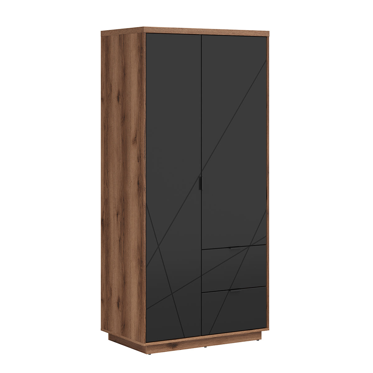 Armoire 2 portes 2 tiroirs Sven Noir et Bois