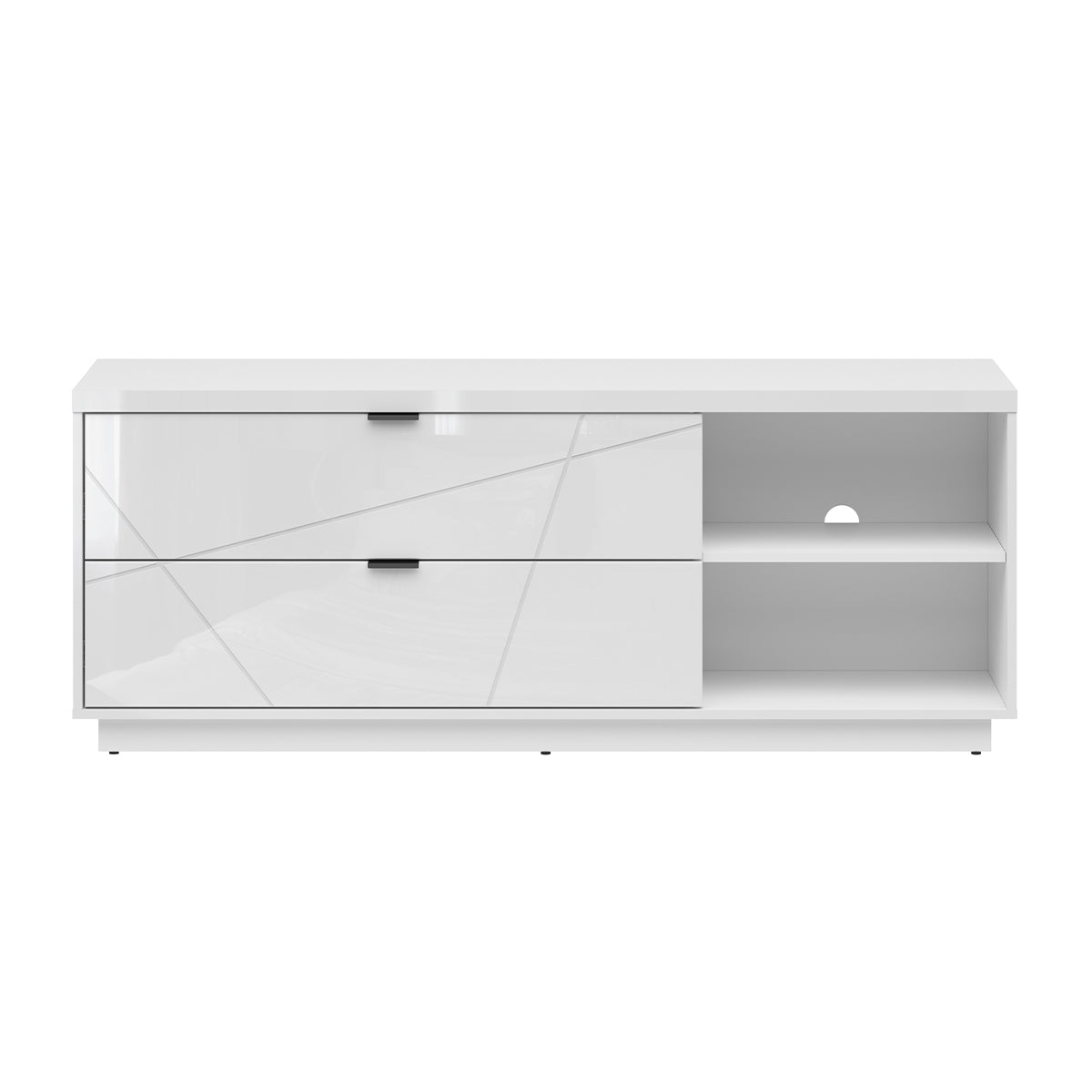 Meuble TV 2 tiroirs 2 niches 156 cm Sven Blanc