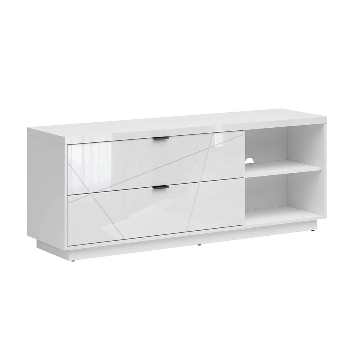 Meuble TV 2 tiroirs 2 niches 156 cm Sven Blanc - vue 2