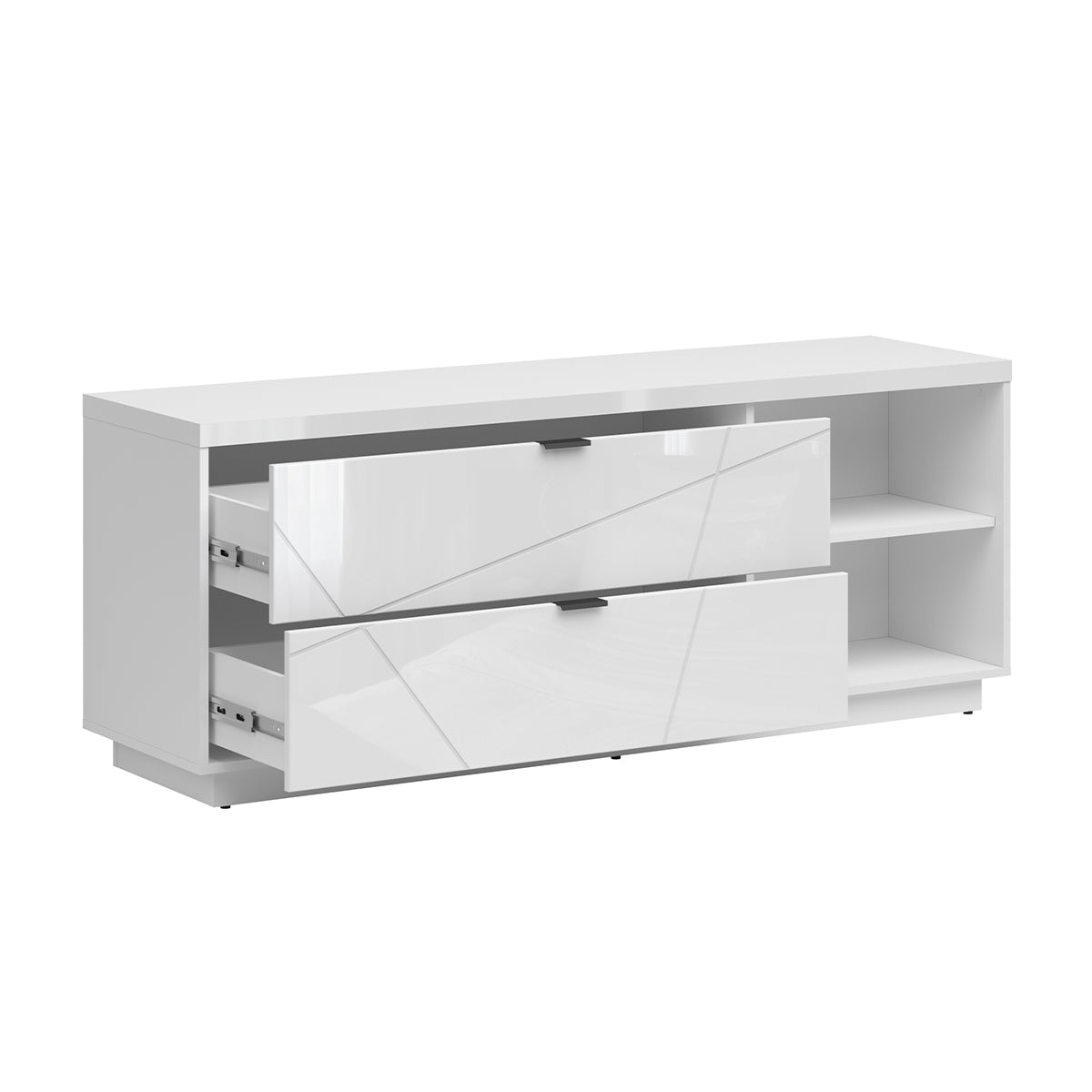 Meuble TV 2 tiroirs 2 niches 156 cm Sven Blanc - vue 3