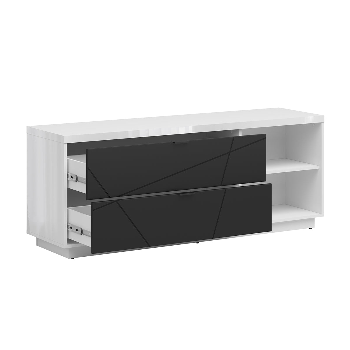 Meuble TV 2 tiroirs 2 niches 156 cm Sven Noir et Blanc - vue 3