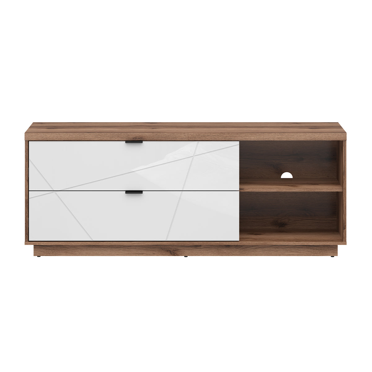 Meuble TV 2 tiroirs 2 niches 156 cm Sven Blanc et Bois