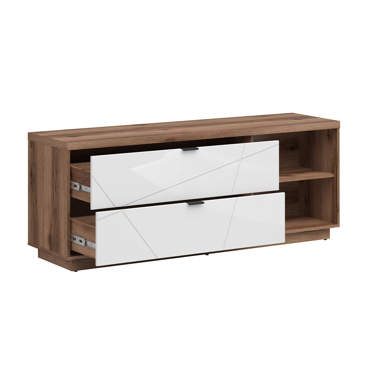 Meuble TV 2 tiroirs 2 niches 156 cm Sven Blanc et Bois - vue 3