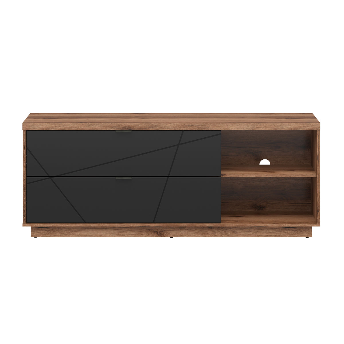Meuble TV 2 tiroirs 2 niches 156 cm Sven Noir et Bois
