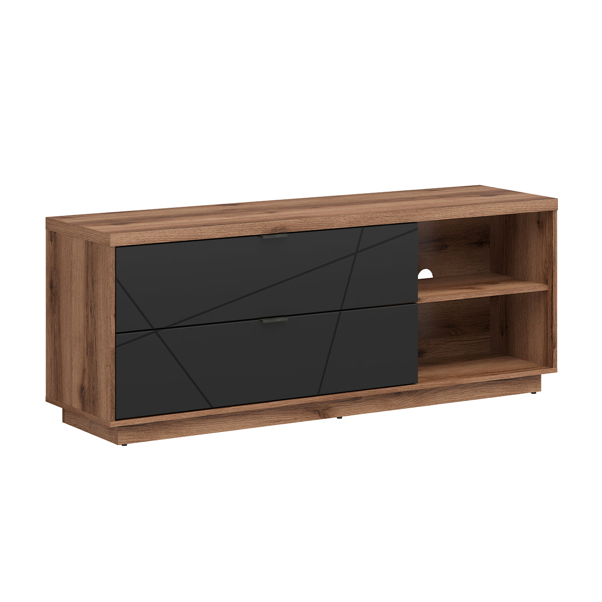 Meuble TV 2 tiroirs 2 niches 156 cm Sven Noir et Bois - vue 2