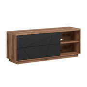 Meuble TV 2 tiroirs 2 niches 156 cm Sven Noir et Bois - vue 2
