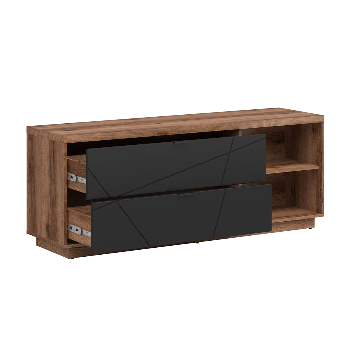 Meuble TV 2 tiroirs 2 niches 156 cm Sven Noir et Bois - vue 3