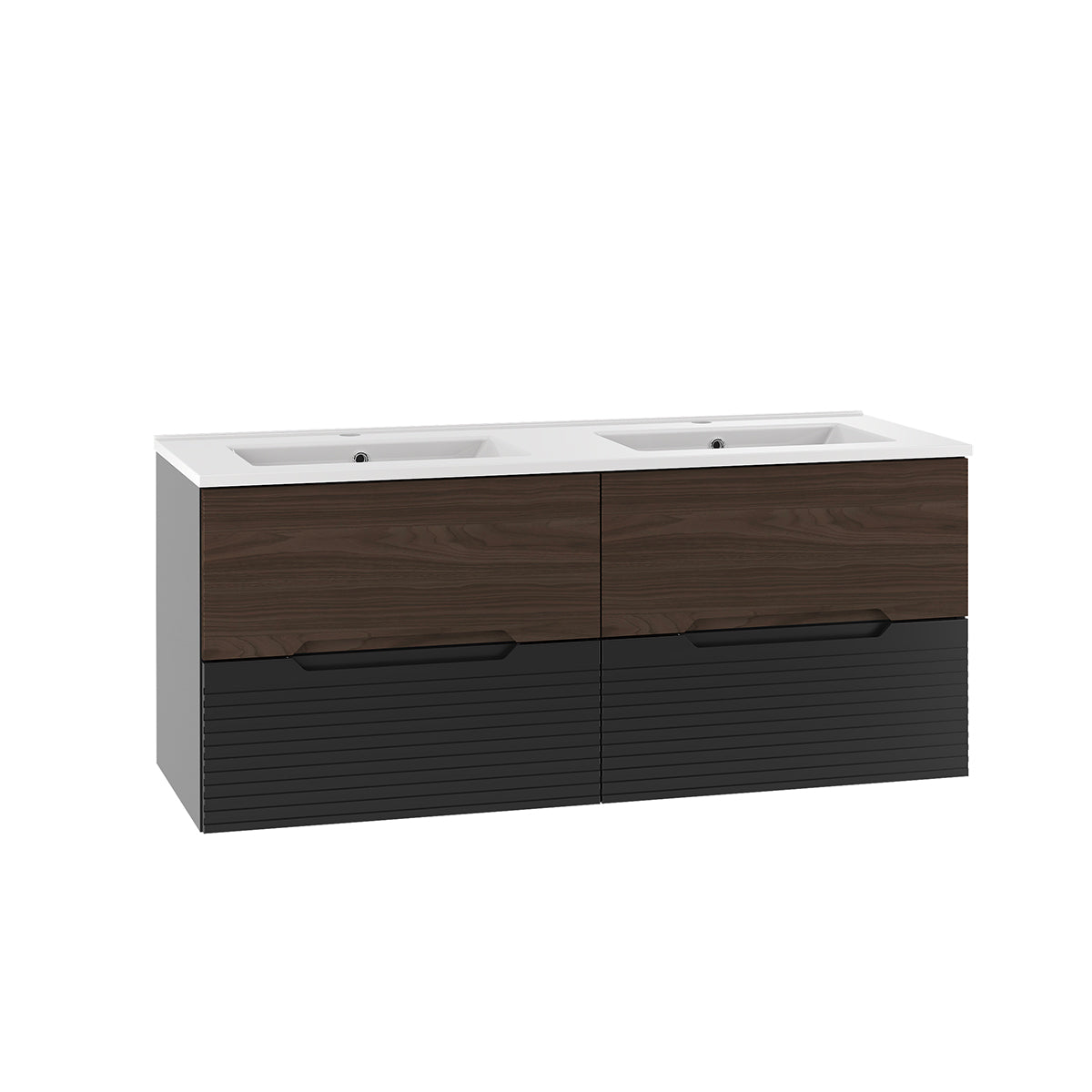 Ensemble meuble double vasque encastrée 120cm et colonne Sylla Noir et bois - vue 3