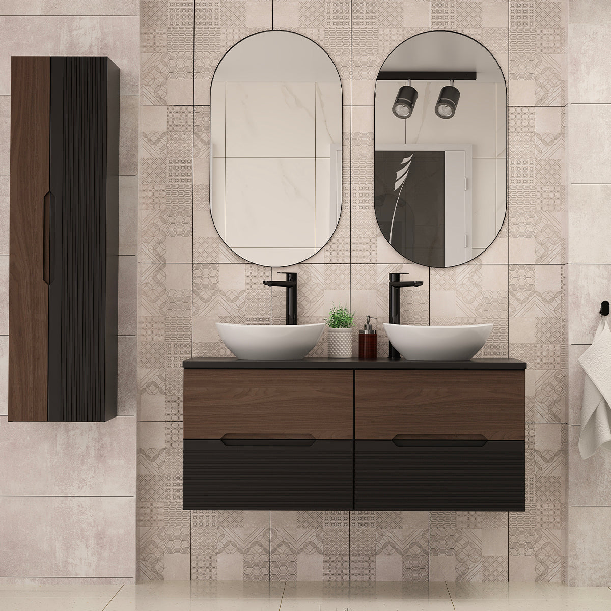 Meuble sous-vasque 120cm plan de toilette Sylla Noir et bois - vue 6