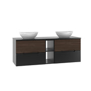 Meuble double vasque 140cm niche Sylla Noir et bois