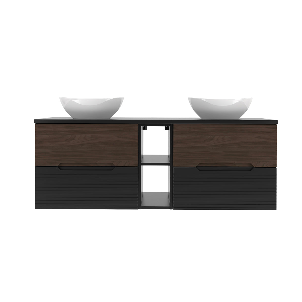 Meuble double vasque 140cm niche Sylla Noir et bois - vue 3