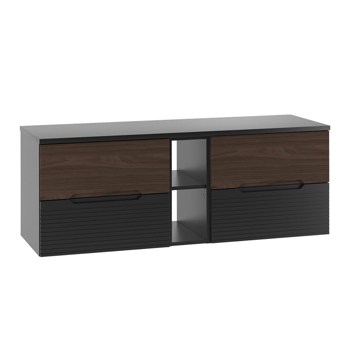 Meuble sous-vasque 140cm 2 niches plan de toilette Sylla Noir et bois