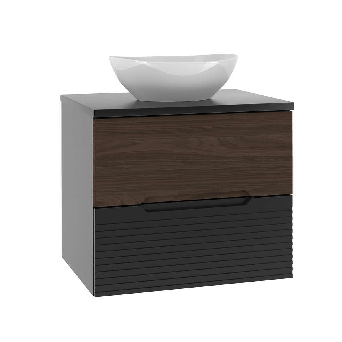 Ensemble meuble simple vasque 60cm et colonne Sylla Noir et bois - vue 3