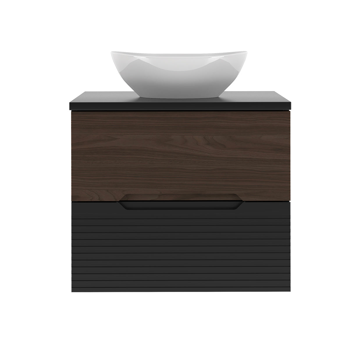 Meuble simple vasque 60cm Sylla Noir et bois - vue 3