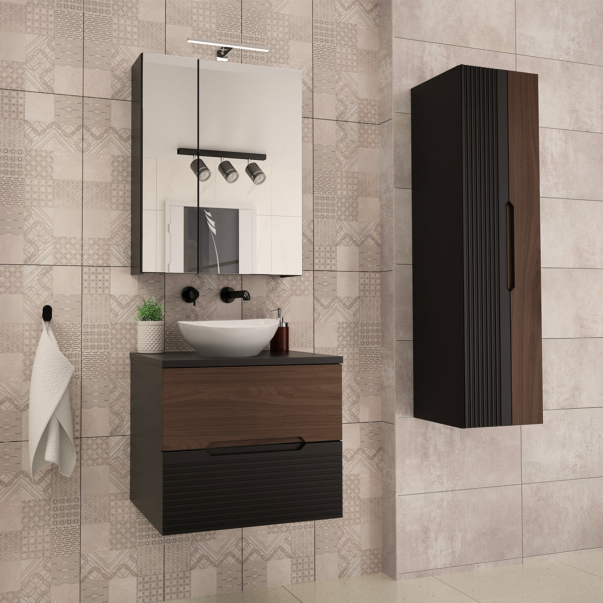 Meuble simple vasque 60cm Sylla Noir et bois - vue 5