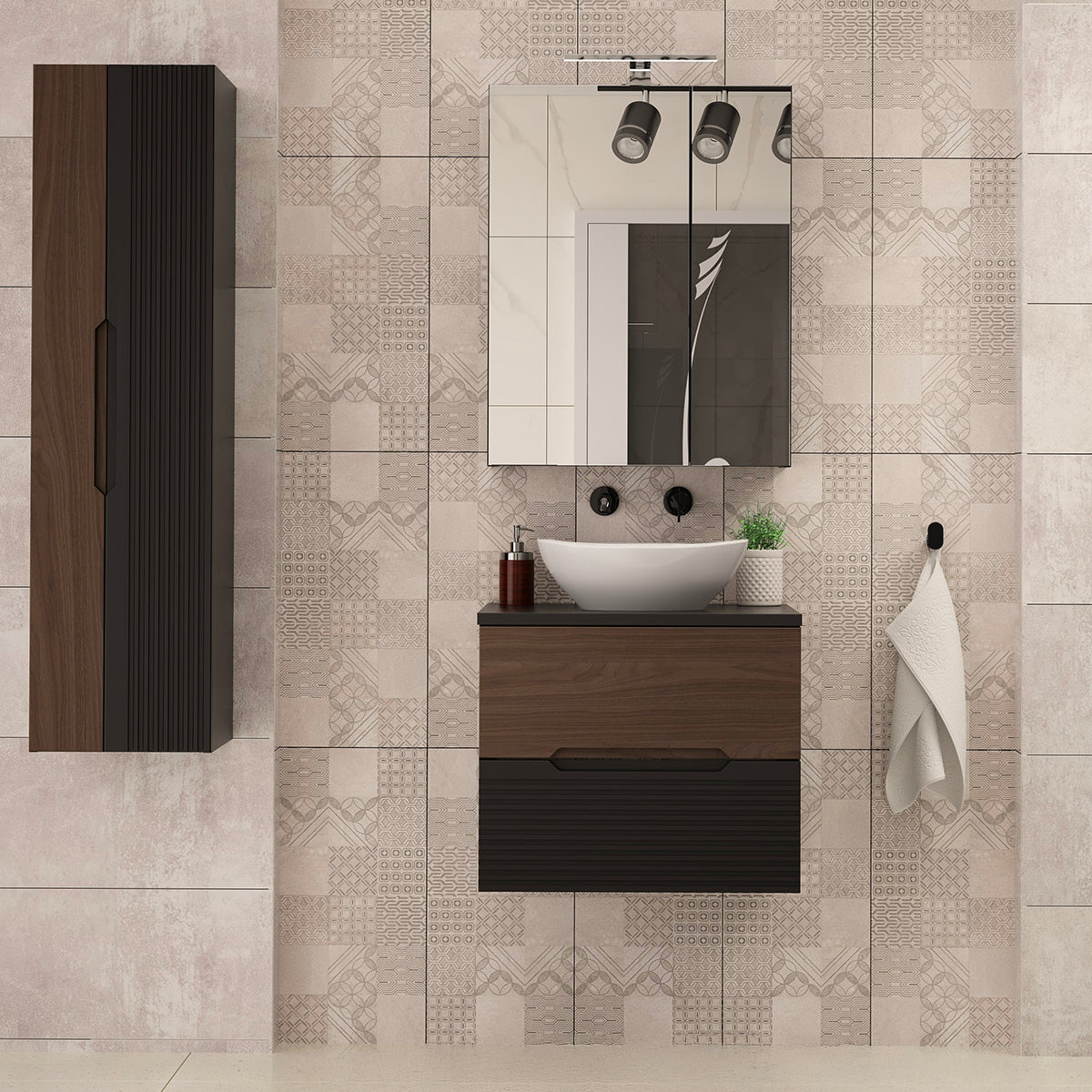 Meuble simple vasque 60cm Sylla Noir et bois - vue 6