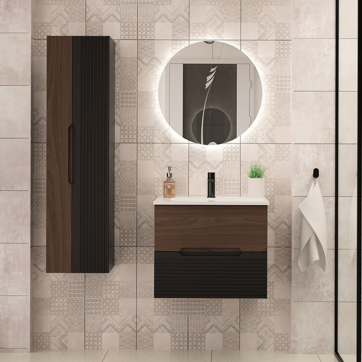 Meuble sous-vasque 60cm Sylla Noir et bois - vue 5