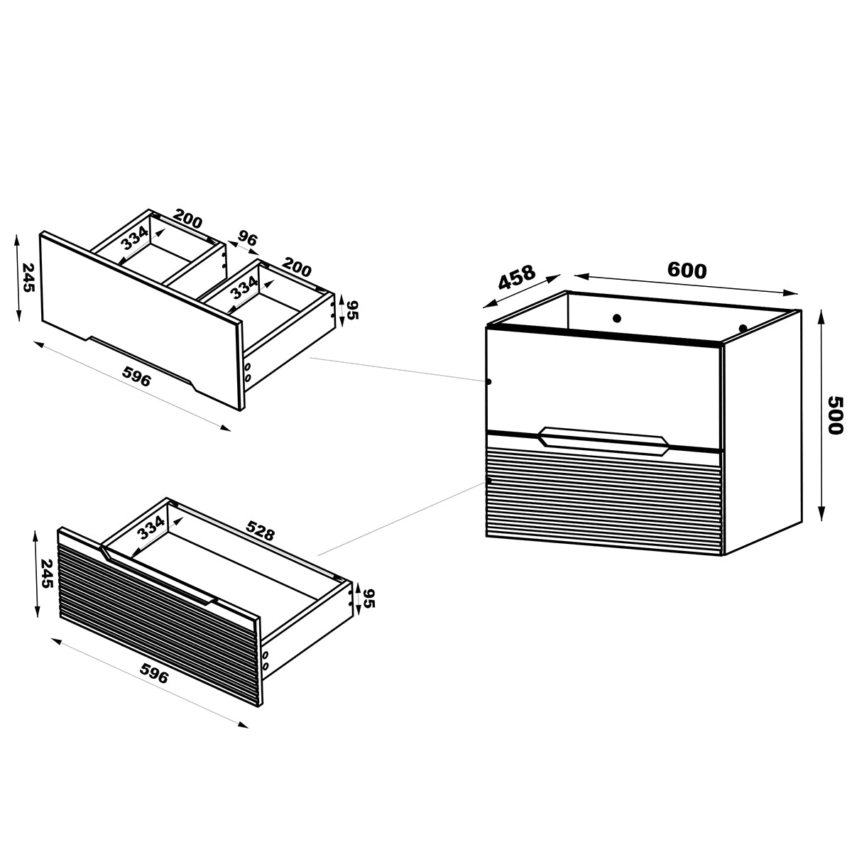 Meuble sous-vasque 140cm 2 niches plan de toilette Sylla Noir et bois - vue 6