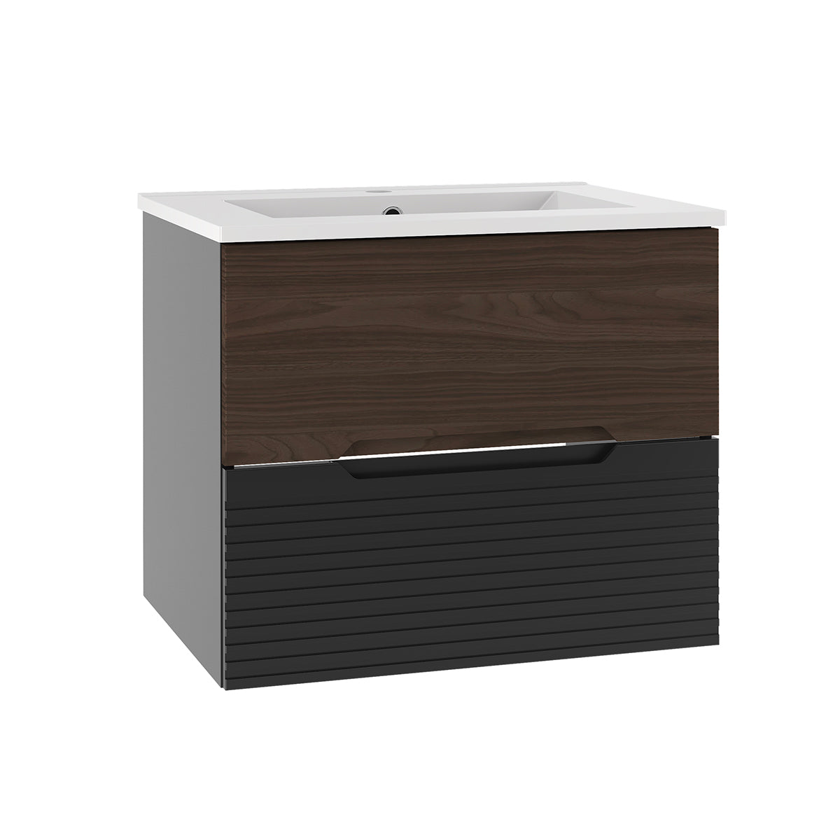 Meuble simple vasque encastrée 60cm Sylla Noir et bois