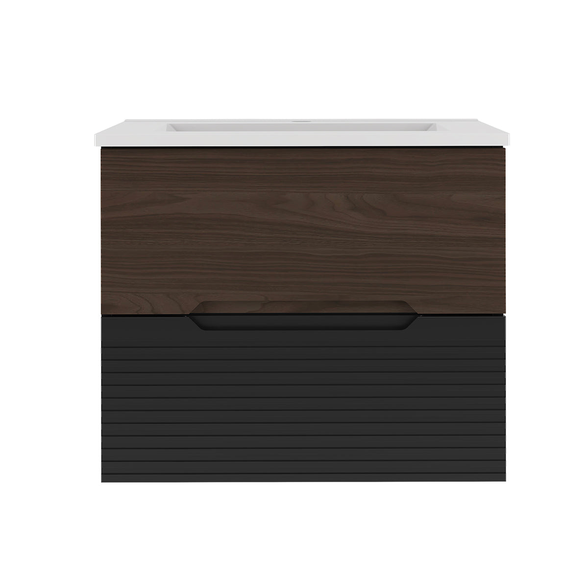 Meuble simple vasque encastrée 60cm Sylla Noir et bois - vue 3