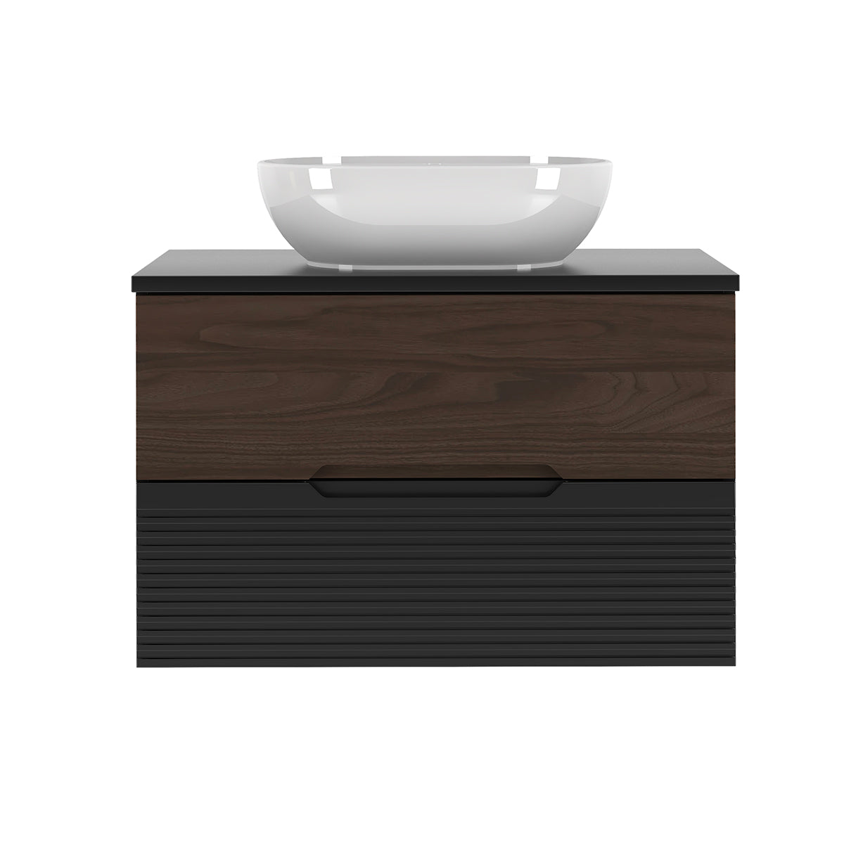 Ensemble meuble simple vasque 80cm et colonne Sylla Noir et bois - vue 3