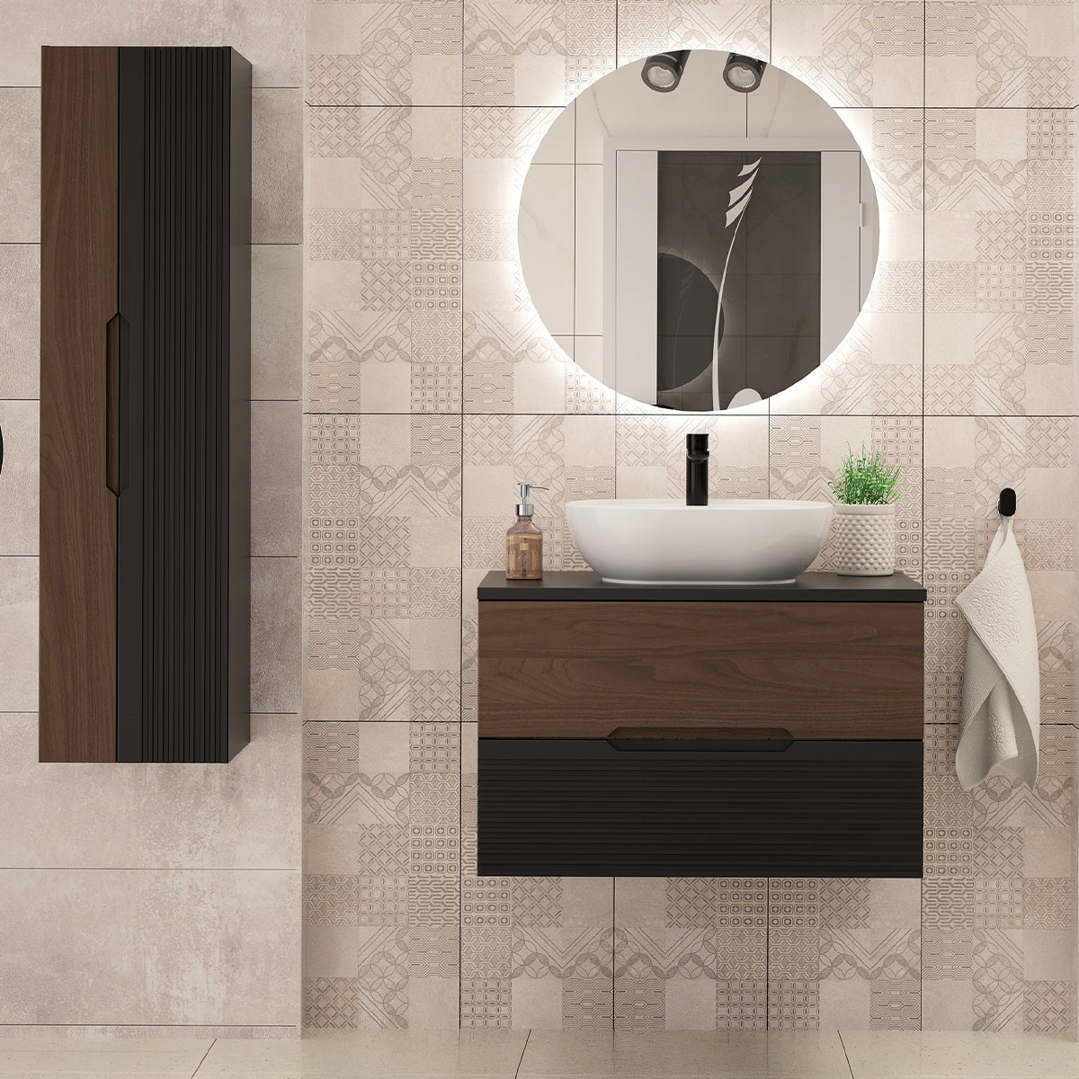 Meuble sous-vasque 80cm Sylla Noir et bois - vue 6