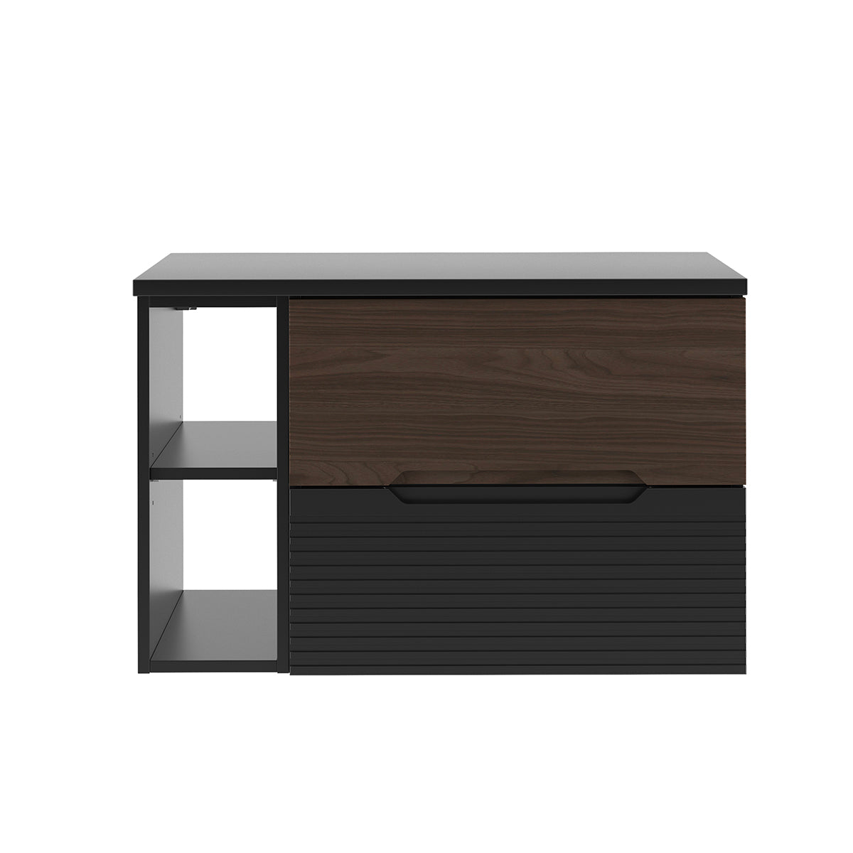 Meuble sous-vasque 80cm 2 niches plan de toilette Sylla Noir et bois - vue 3