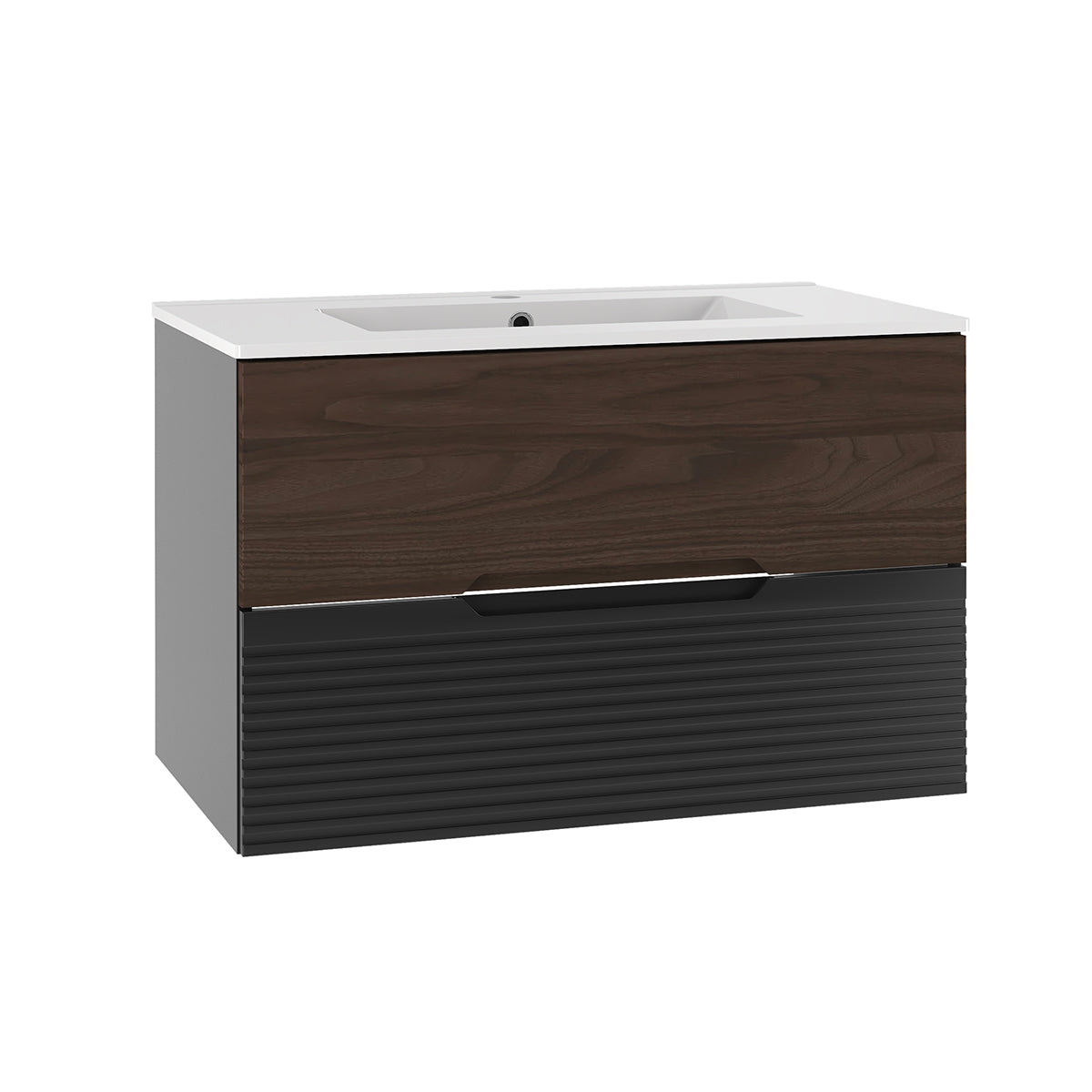 Meuble simple vasque encastrée 80cm Sylla Noir et bois