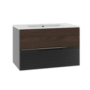 Meuble simple vasque encastrée 80cm Sylla Noir et bois
