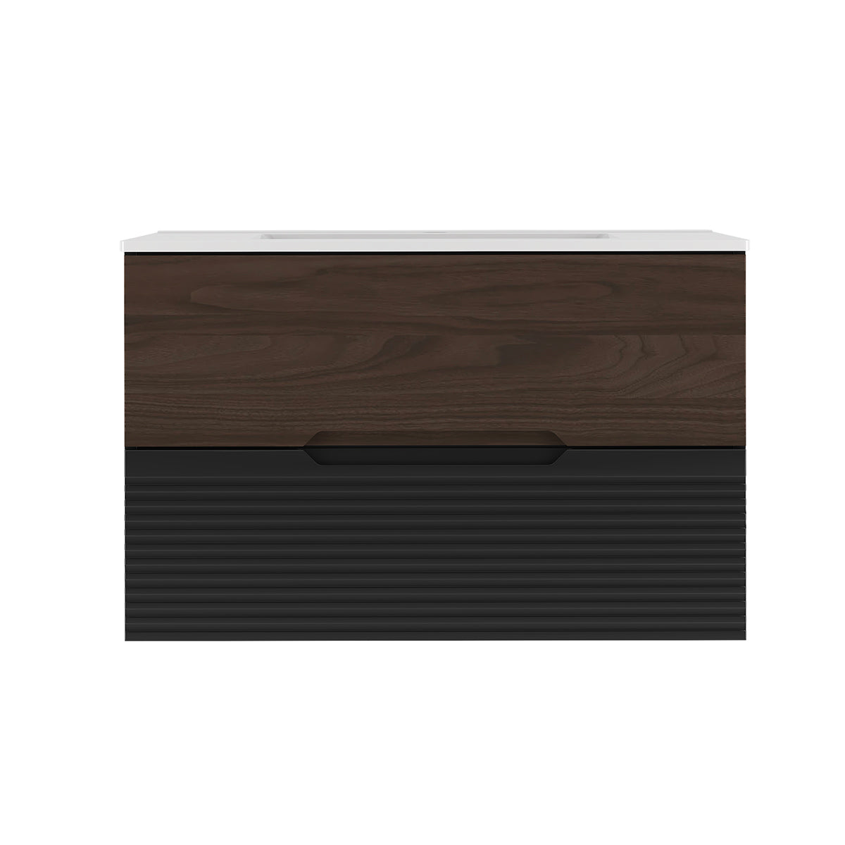 Meuble simple vasque encastrée 80cm Sylla Noir et bois - vue 3