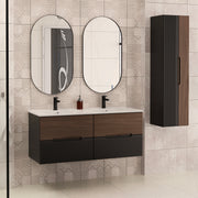 Ensemble meuble double vasque encastrée 120cm et colonne Sylla Noir et bois