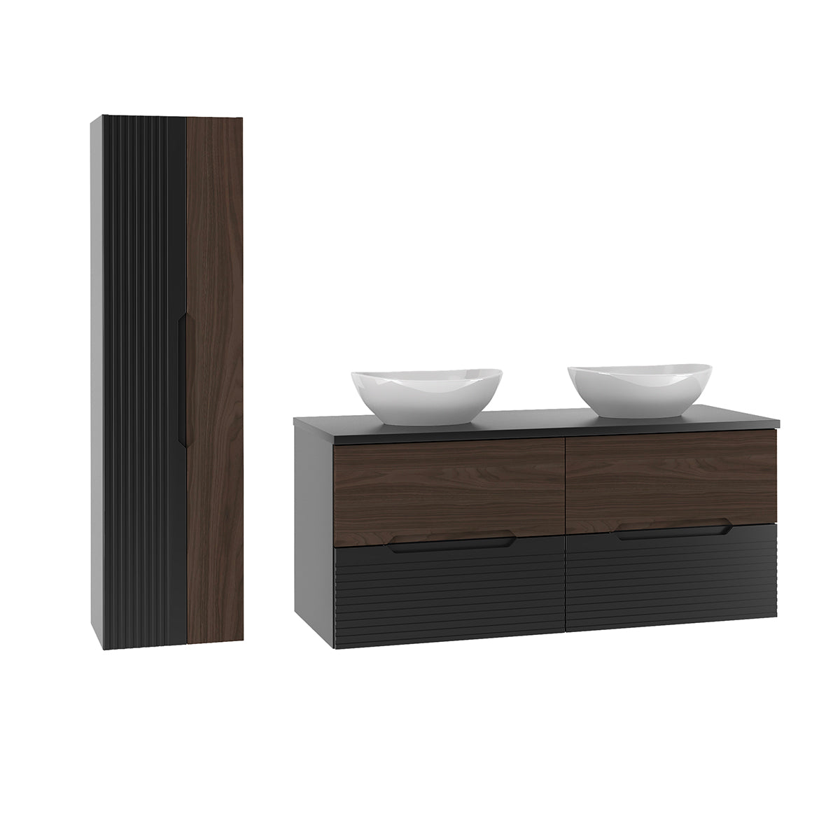Ensemble meuble double vasque 120cm et colonne Sylla Noir et bois - vue 2