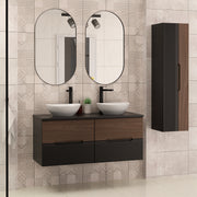 Ensemble meuble double vasque 120cm et colonne Sylla Noir et bois