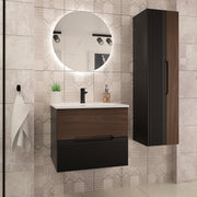 Ensemble meuble simple vasque encastrée 60cm et colonne Sylla Noir et bois