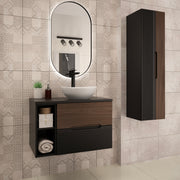 Ensemble meuble simple vasque 80cm 2 niches et colonne Sylla Noir et bois