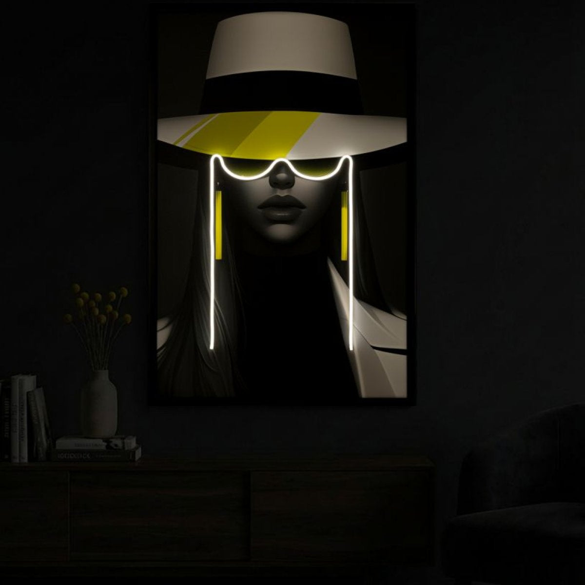 Tableau impression sur toile LED femme chapeau 80x120 cm Mya - vue 4