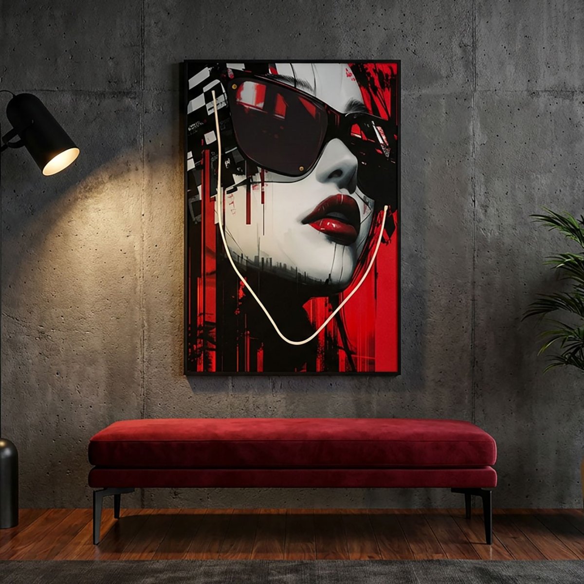Tableau impression sur toile LED femme lunettes 60x90 cm Emi