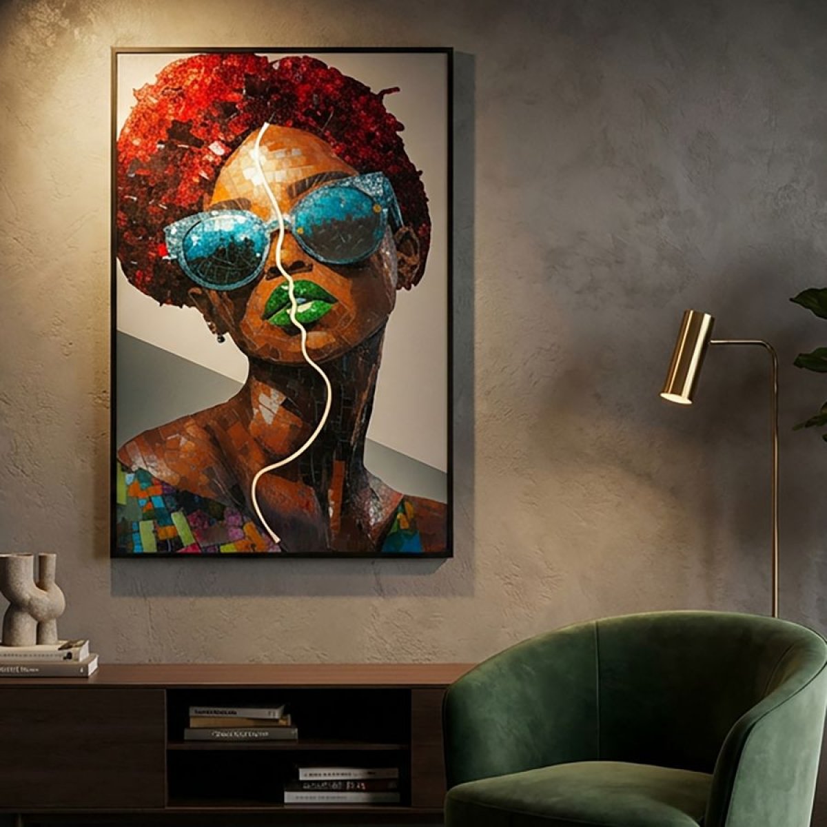 Tableau impression sur toile LED femme lunettes 60x90 cm Zuri