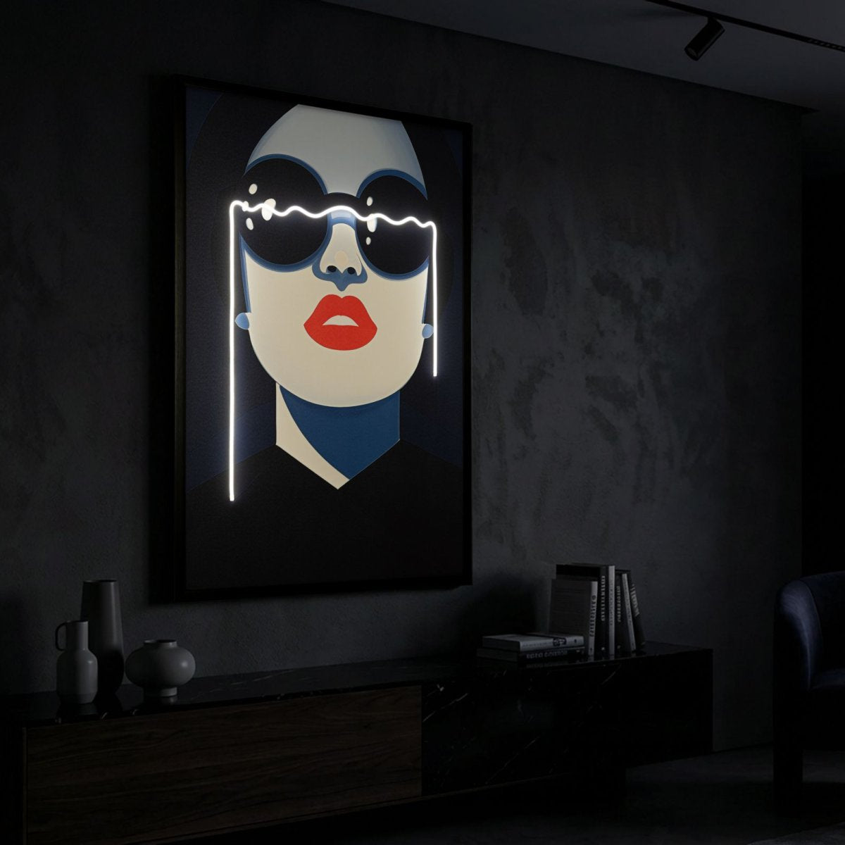 Tableau impression sur toile LED femme lunettes 80x120 cm Cécile - vue 4