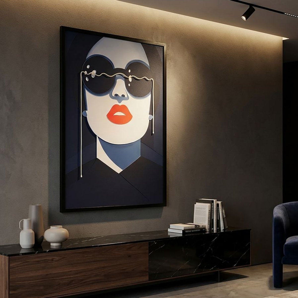 Tableau impression sur toile LED femme lunettes 80x120 cm Cécile