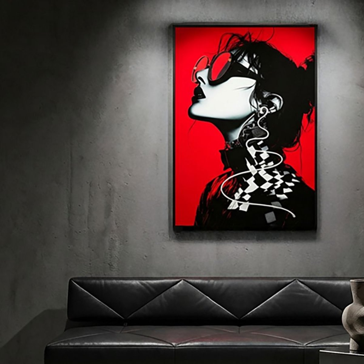 Tableau impression sur toile LED femme lunettes de profil 60x90 cm Emi