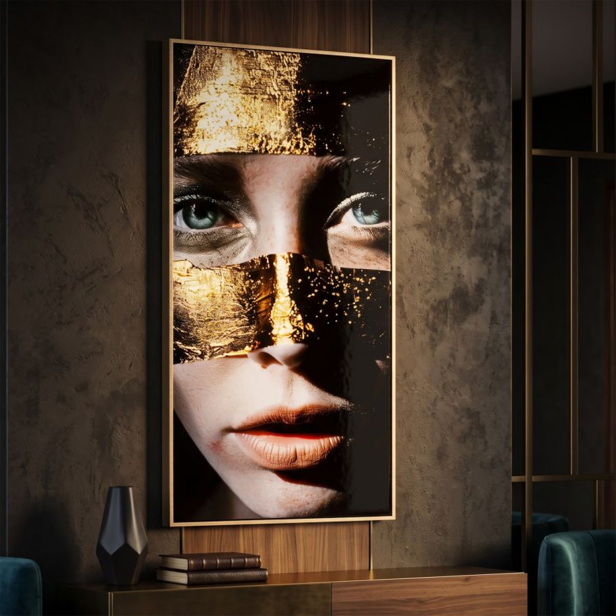Tableau impression sur toile visage femme dorures 50x100 cm Lumos