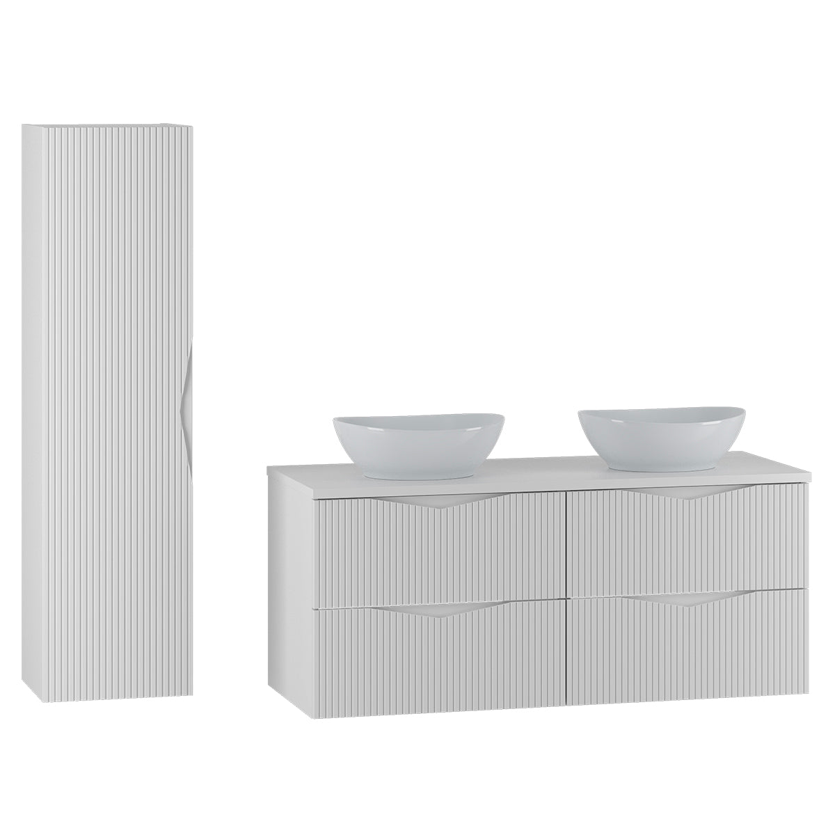 Ensemble meuble double vasque 120cm et colonne Tao Blanc - vue 2