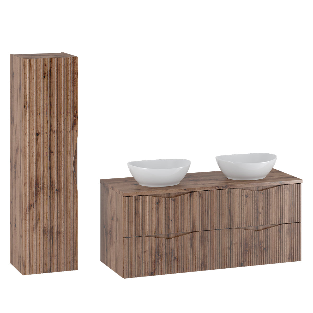 Ensemble meuble double vasque 120cm et colonne Tao Bois - vue 2